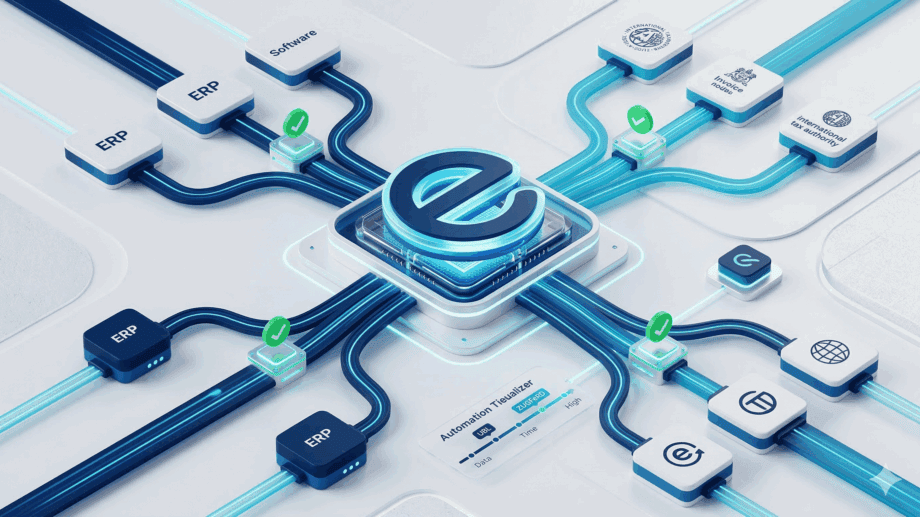 Visualisierung der strategischen E-Invoice-Compliance und automatisierten Rechnungsverarbeitung über den ecosio Integration Hub.