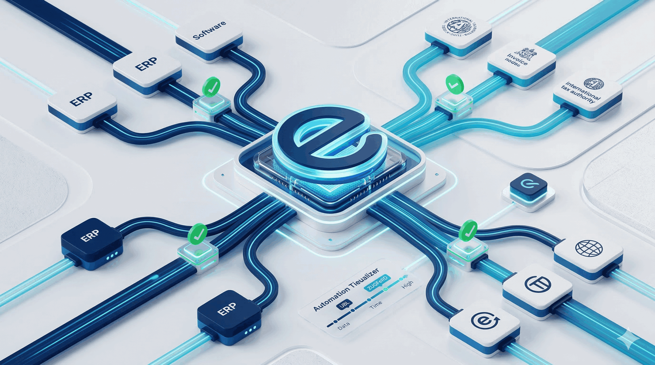 Visualisierung der strategischen E-Invoice-Compliance und automatisierten Rechnungsverarbeitung über den ecosio Integration Hub.