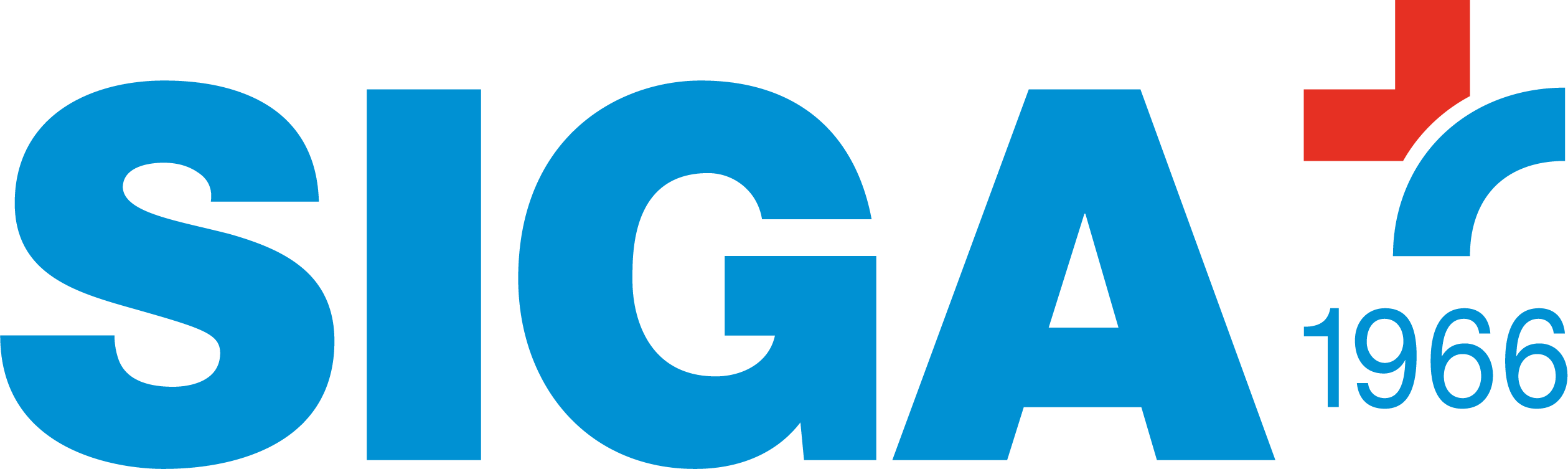 SIGA Logo mit blauem Schriftzug, Schweizer Kreuz und Gründungsjahr 1966